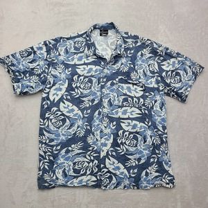 Vintage No Fear Shirt Mens Large Blue Floral Hawaiian Button Up Beach Camp